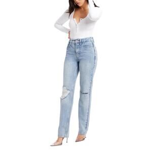 GOOD AMERICAN Good Icon Straight Leg Jeans - Light Wash